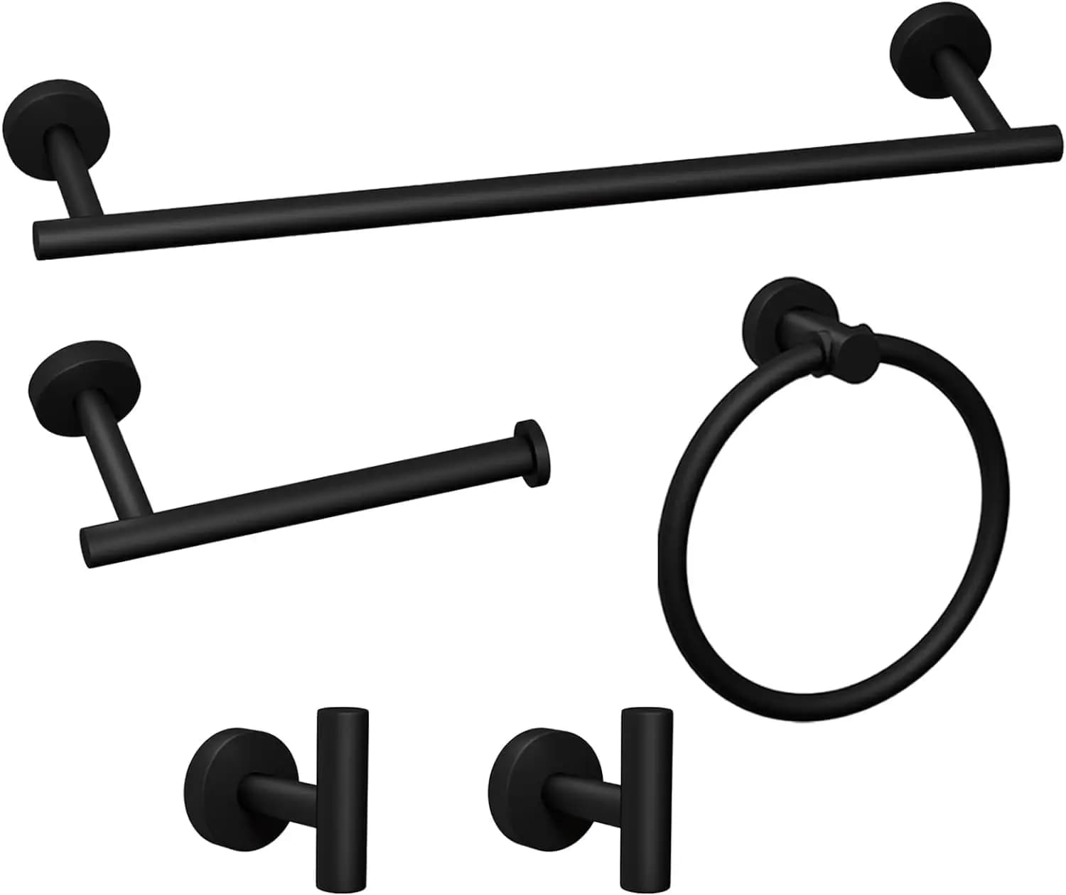 Set di Accessori Bagno Nero Opaco: Portasciugamani, Portarotolo, Anelli e Ganci - Include Portasciugamani da 16 Pollici