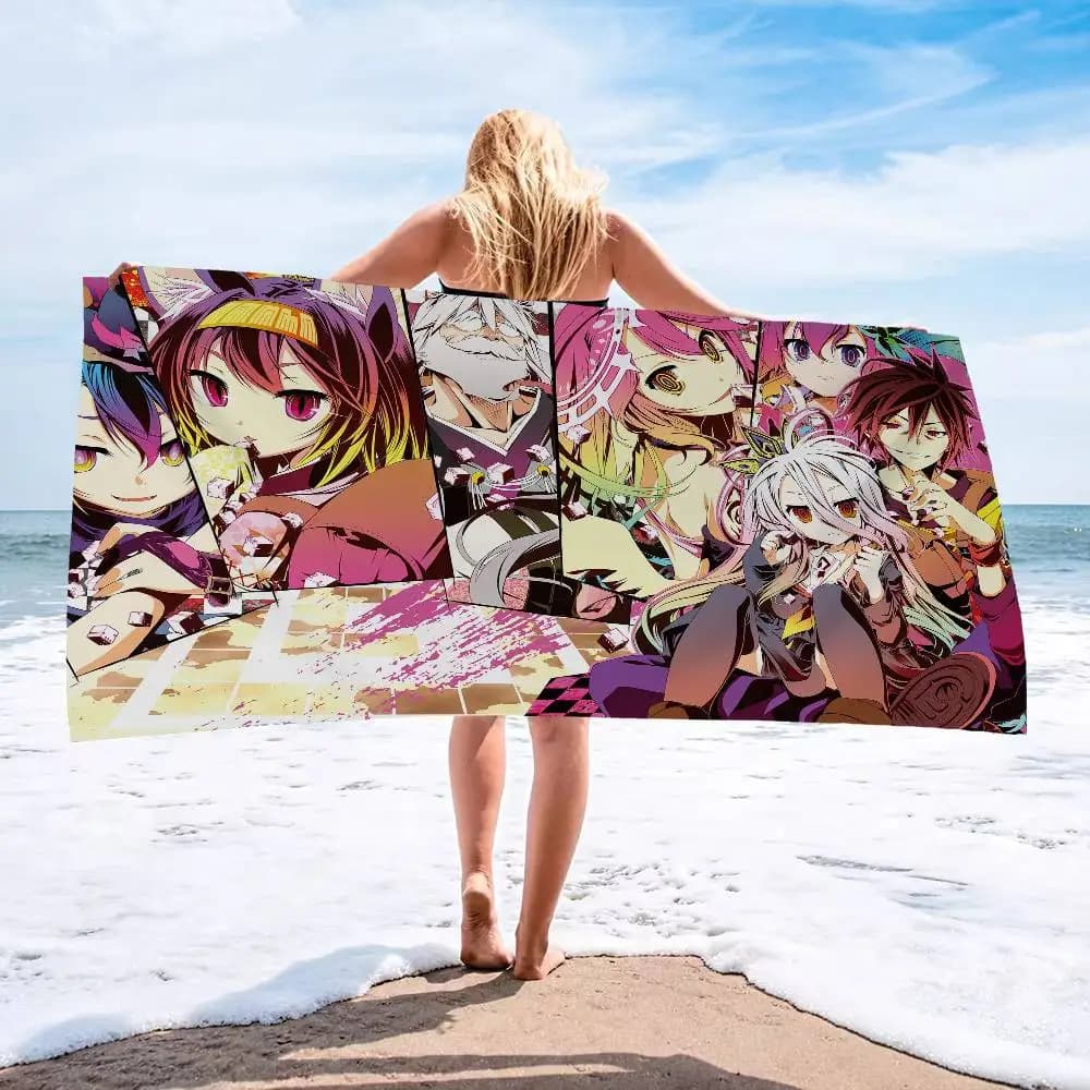 Game No Game No Life Grandi asciugamani da spiaggia in microfibra ad asciugatura rapida, asciugamani da spiaggia per sabbia, asciugamani da piscina per viaggi, nuoto, yoga