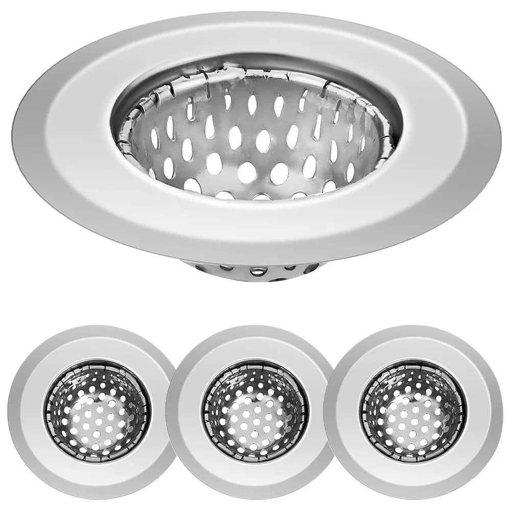 Set di 4 Filtri per Lavello in Acciaio Inox, Cestello Filtrante da 55Cm per Rifiuti Alimentari e Prevenzione Intasamenti da Grasso