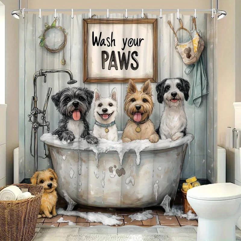 Tenda da doccia impermeabile 3D con cani carini nella vasca da bagno: adorabile arredamento da bagno a tema animali domestici, design unico e divertente