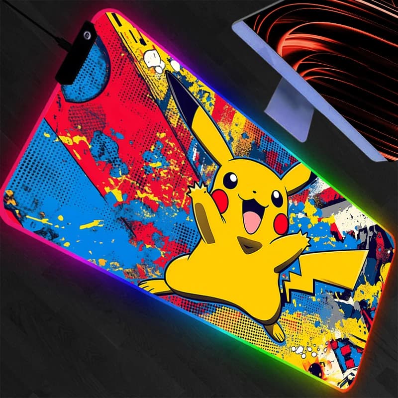 Tappetino Mouse LED Grande XXL per Gamer, Tappetino RGB per Tastiera e Mouse, Retroilluminato per Gaming e Notebook Pokemon Pikachu