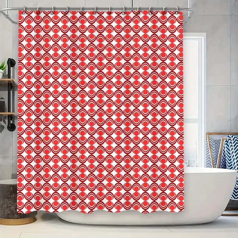 Tenda da doccia con motivo circolare rosso bianco, decorazione moderna per il bagno di casa, per bagni dei bambini