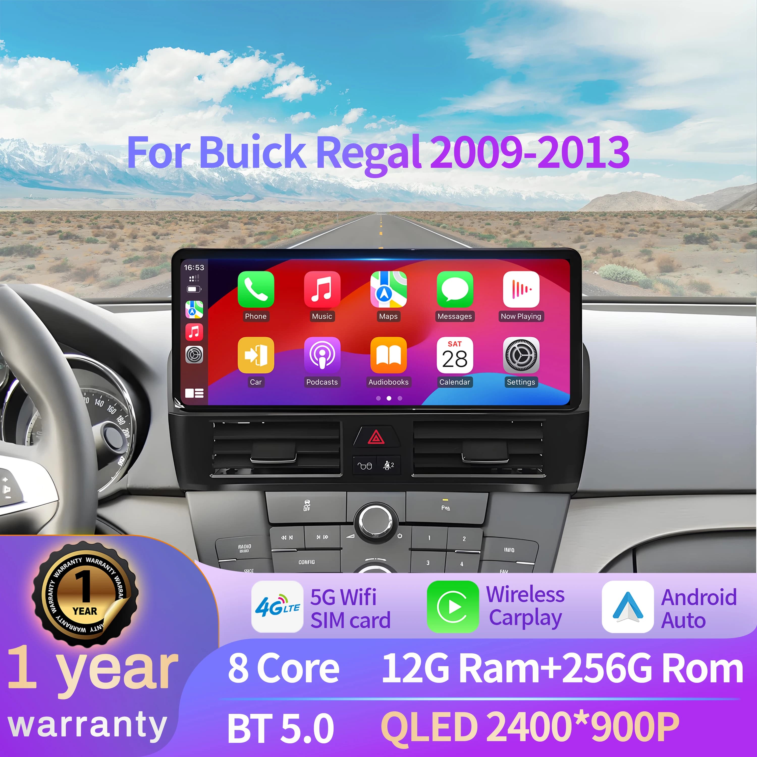 12.3 pollici Per Buick Regal 2009-2013 Autoradio Android 14 Senza Fili Bluetooth Carplay Multimedia Unità di Testa di Navigazione Touch Screen
