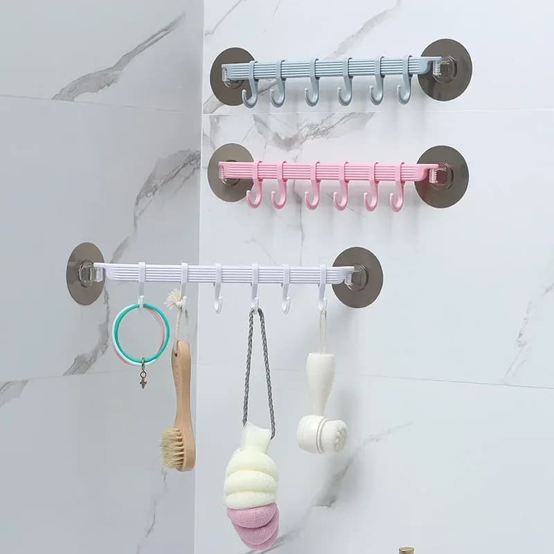 1pc blu/bianco/rosa tipo ventosa gancio 6 file per cucina bagno sospensione angolare senza segni gancio appendiabiti