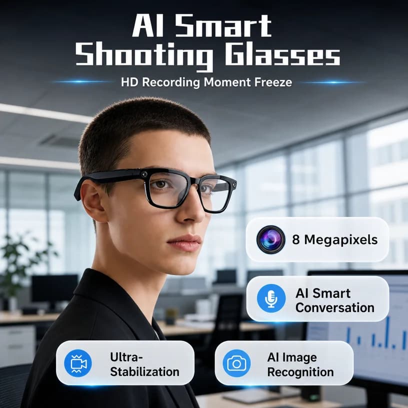 AI Smart Camera Bluetooth Glasses 8MP Real-Time Translation Object Recognition AI Q&A Color Changing