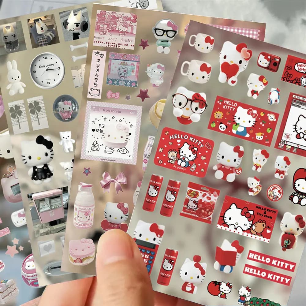 8pcs Hello Kitty Die Cut Waterproof Stickers Cute Graffiti Diy Decoration For Journal Scrapbook Hand Account Craft Diy Stickers
