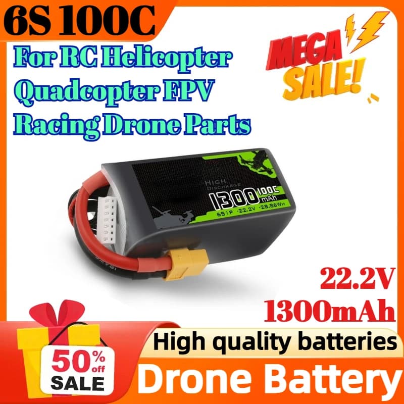 Batteria LiPo da 22,2 V 1300 mAh 6S 100C per elicottero RC Quadcopter FPV Racing Drone parti batteria da 22,2 V