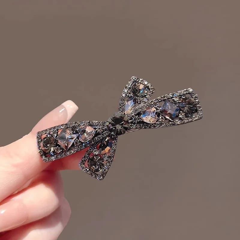 Fermaglio per capelli versatile nero con strass, a becco d'anatra, con frange laterali, accessorio moda per donna, per uso quotidiano