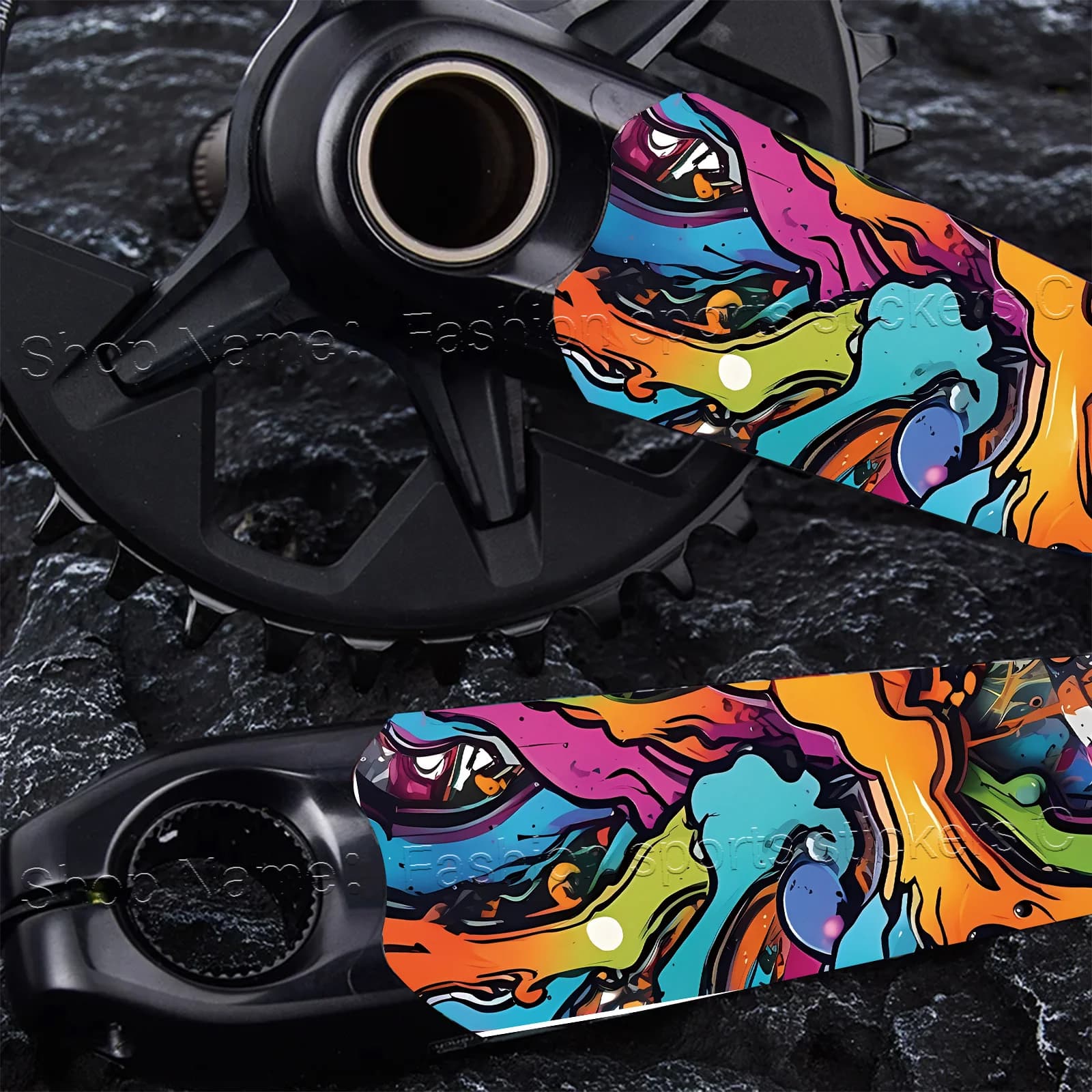 1Pair Color Drip Helmet Graffiti Bike Crank Arm Stickers Waterproof Scratch Resistant For MTB Road Bike