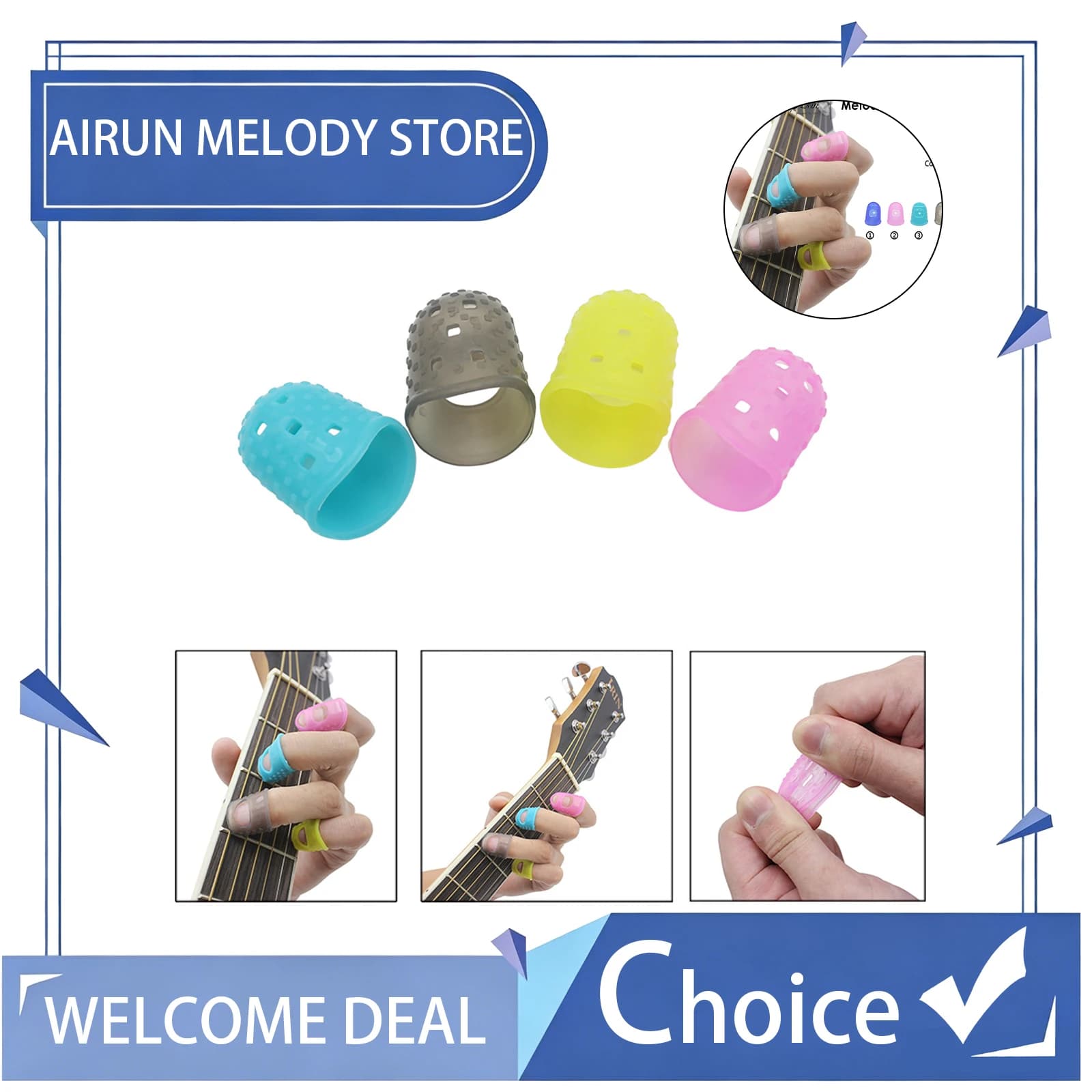 Copridita per chitarra in silicone, protezioni per le dita, protezioni per le punte delle dita per chitarra e ukulele, accessori colorati.