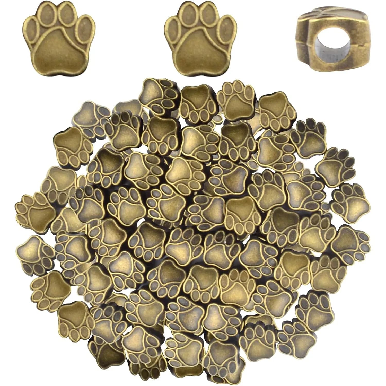 50 pezzi perline distanziatrici con stampa zampa di cane lega vintage simpatico animale orso gatto impronta perline perline sfuse con foro grande per braccialetto con ciondoli