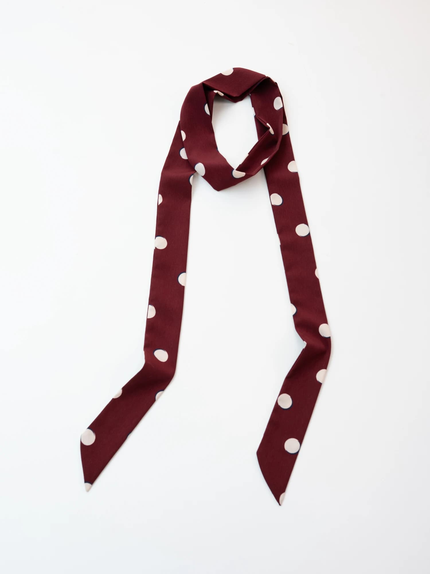 GOTAN Vintage Polka Dot Narrow Long Sash Wine Red Olive Green Artistic Long Scarf Women's White Enhancing Korean Style Polyes...