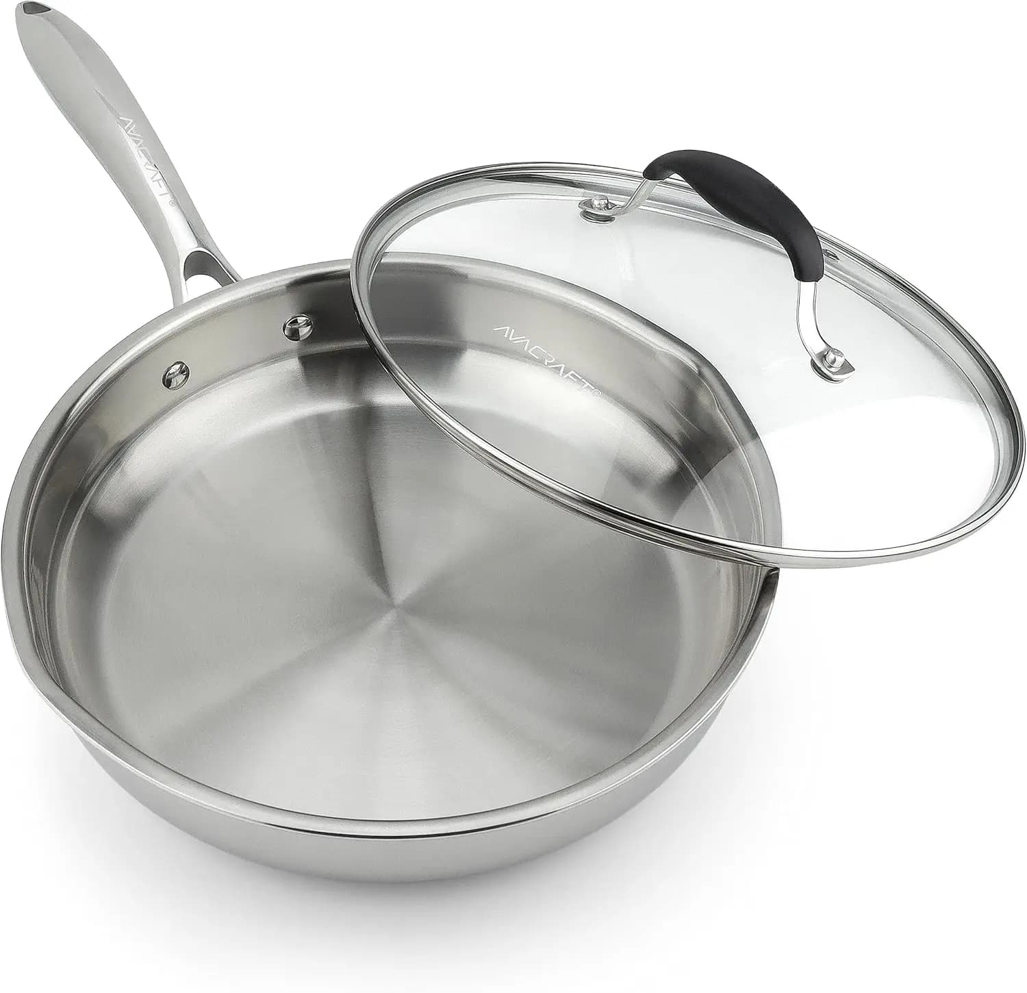 Padella in Acciaio Inossidabile da 10 Pollici con Coperchio, Compatibile con Induzione, Distribuzione Uniforme del Calore
