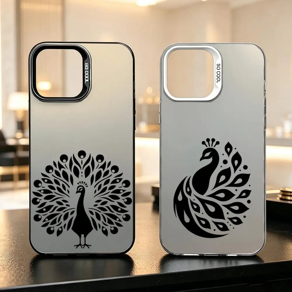 Custodia per telefono colore argento per iPhone 17-11 Pro Max/Plus, cover opaca anti-impronta antiurto P-Peacock