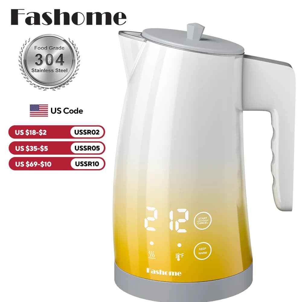 Bollitore elettrico da 1200 W con controllo della temperatura, bollitore elettrico per caffè e tè, mantenimento in caldo per 2 ore, spegnimento automatico, display digitale, rivestimento in acciaio inossidabile 304, capacità di 1,25 litri
