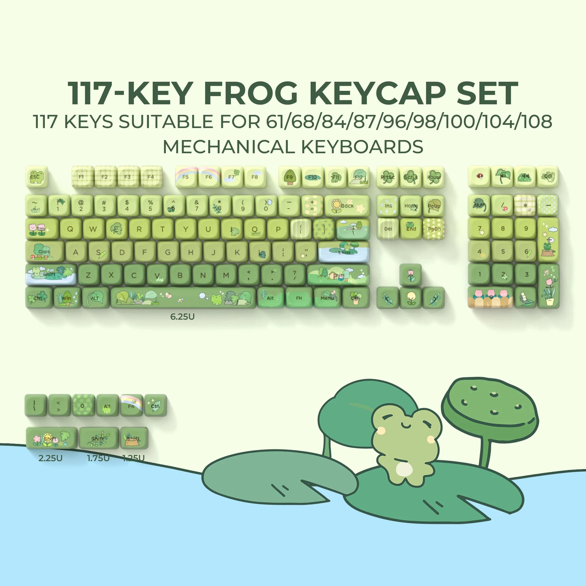 XVX Green Frog Keycap 5 Sides Dye Sub PBT Shine-through MOA Profile Keycaps for Cherry Gateron MX Switches Mechanical Keyboards