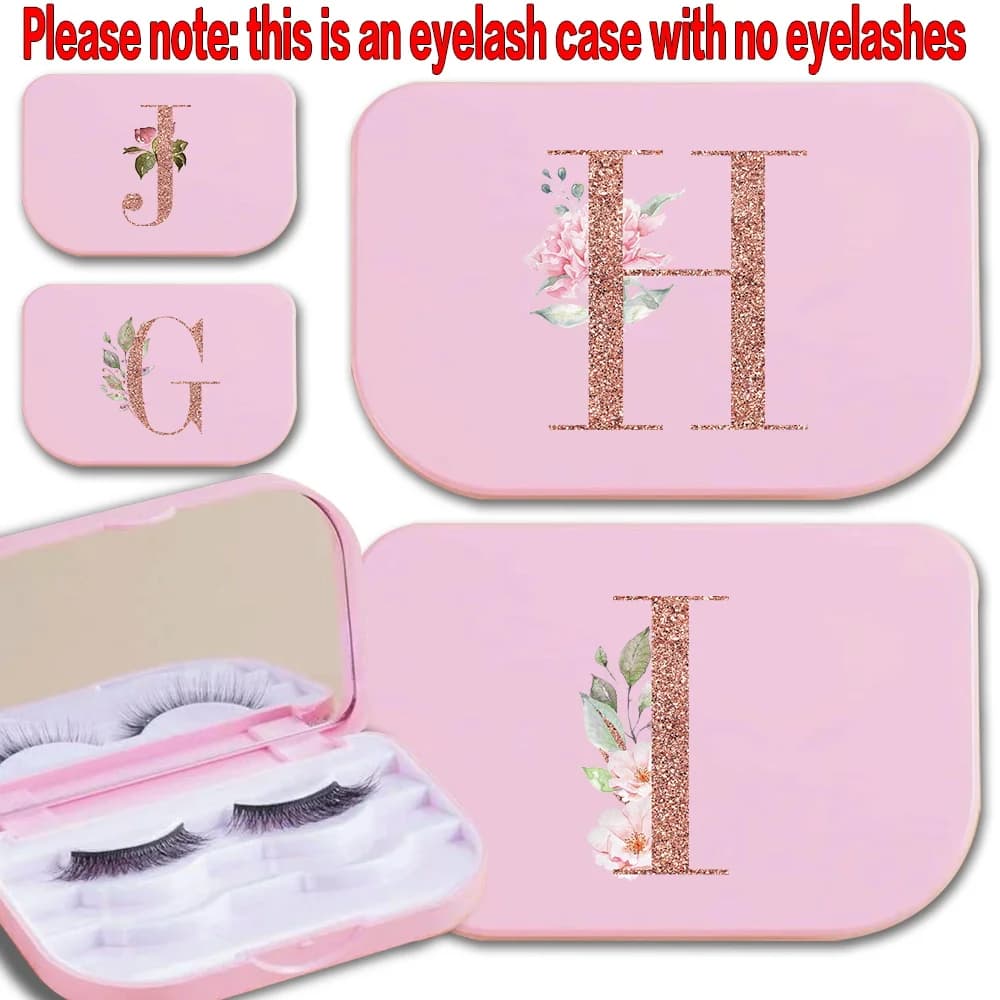 Fake Eyelash Portable Case with Mirror, Three-Strong Organizer for Faux Eyelashes, Fake Eyelash Box with Pattern Gold