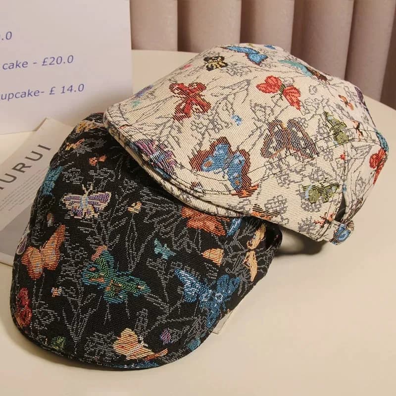Big Head Circumference Butterfly Embroidery Women's Fashion Versatile Face Small Peaked Cap Literary and Retro Forward Hat
