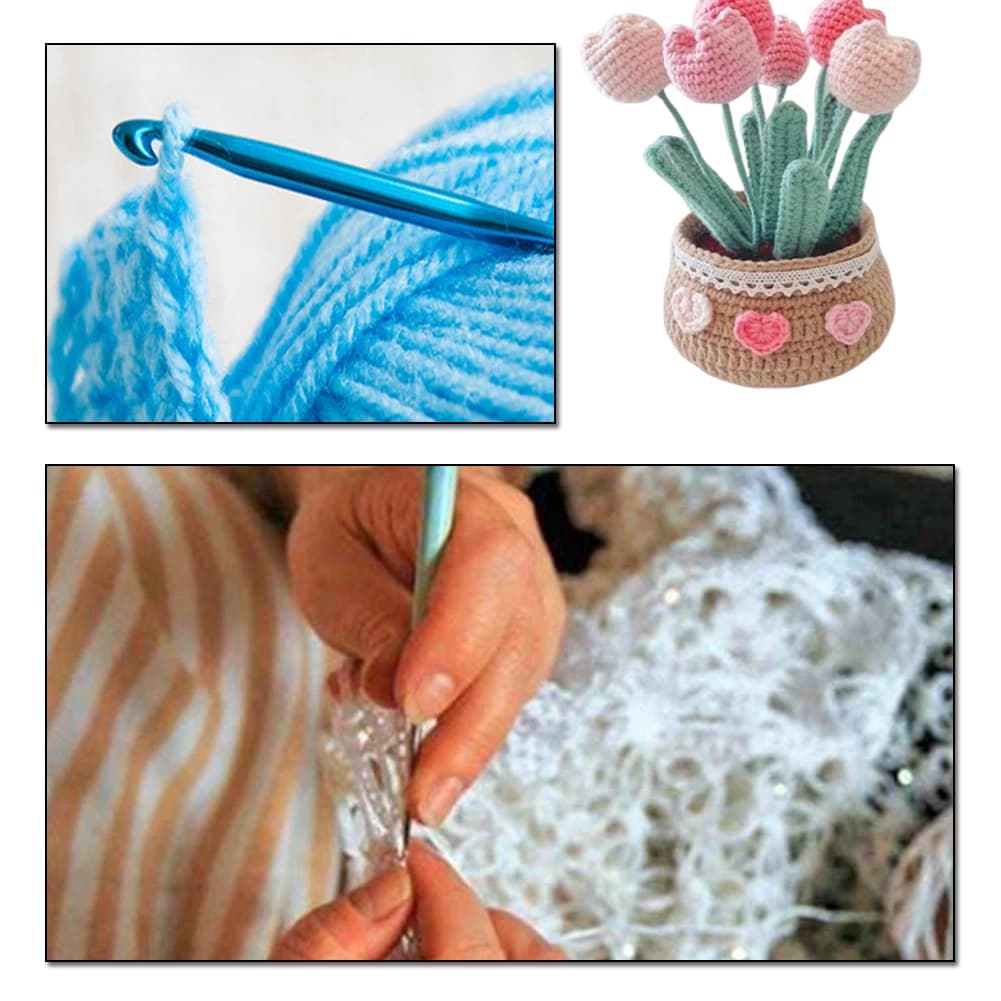 Kit Fai-da-Te per Fiori in Vaso all'Uncinetto con Video Tutorial, Strumenti per Uncinetto Resistente all'Usura, Pianta Carina Lavorata a Mano per Amanti del Fai-da-Te
