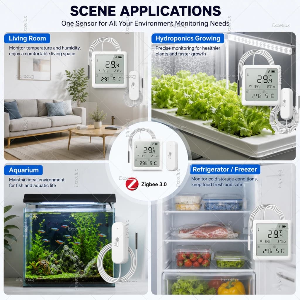 Zigbee 3.0 Temperature Humidity Sensor With External Probe LCD Smart Thermometer Detect Fridge Pool Fish Tank Temp Work With Z2M