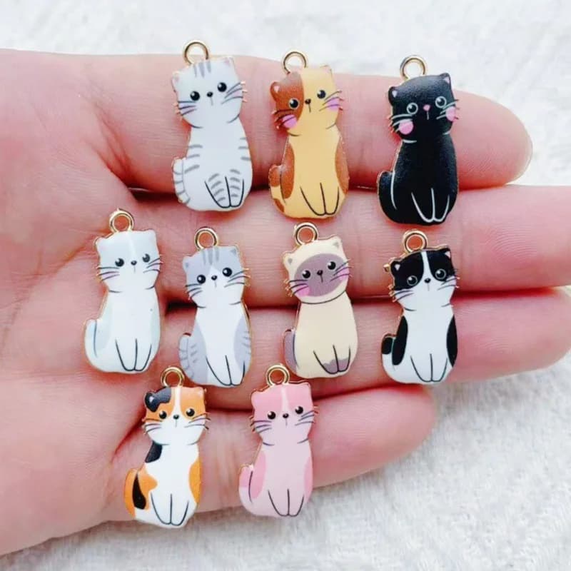 12 Pezzi Ciondoli Gatto in Lega con Smalto a Goccia, Accessori Fai da Te per Collane, Bracciali e Portachiavi