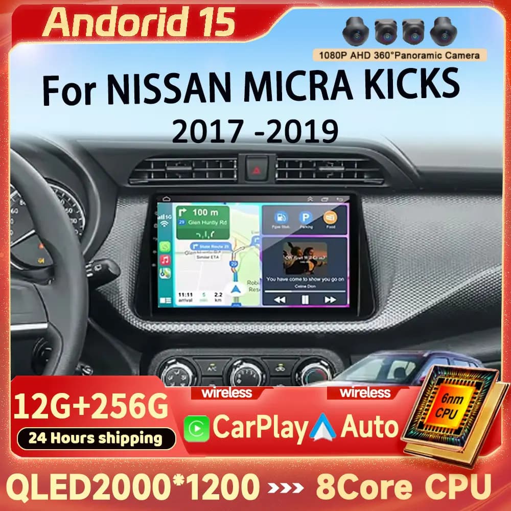 Android 15 Carplay Auto For NISSAN MICRA KICKS 2017 2018 2019 Car Radio Multimedia Video Player Navigation GPS No 2Din 2 Din 4G