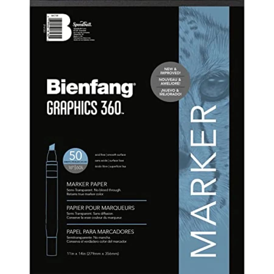 Graphics 360 Marker Paper Pad, Non-Bleeding, Semi-Transparent, Artist Drawing Sketchbook, for Layouts 11x14 Inch, 50 Sheets