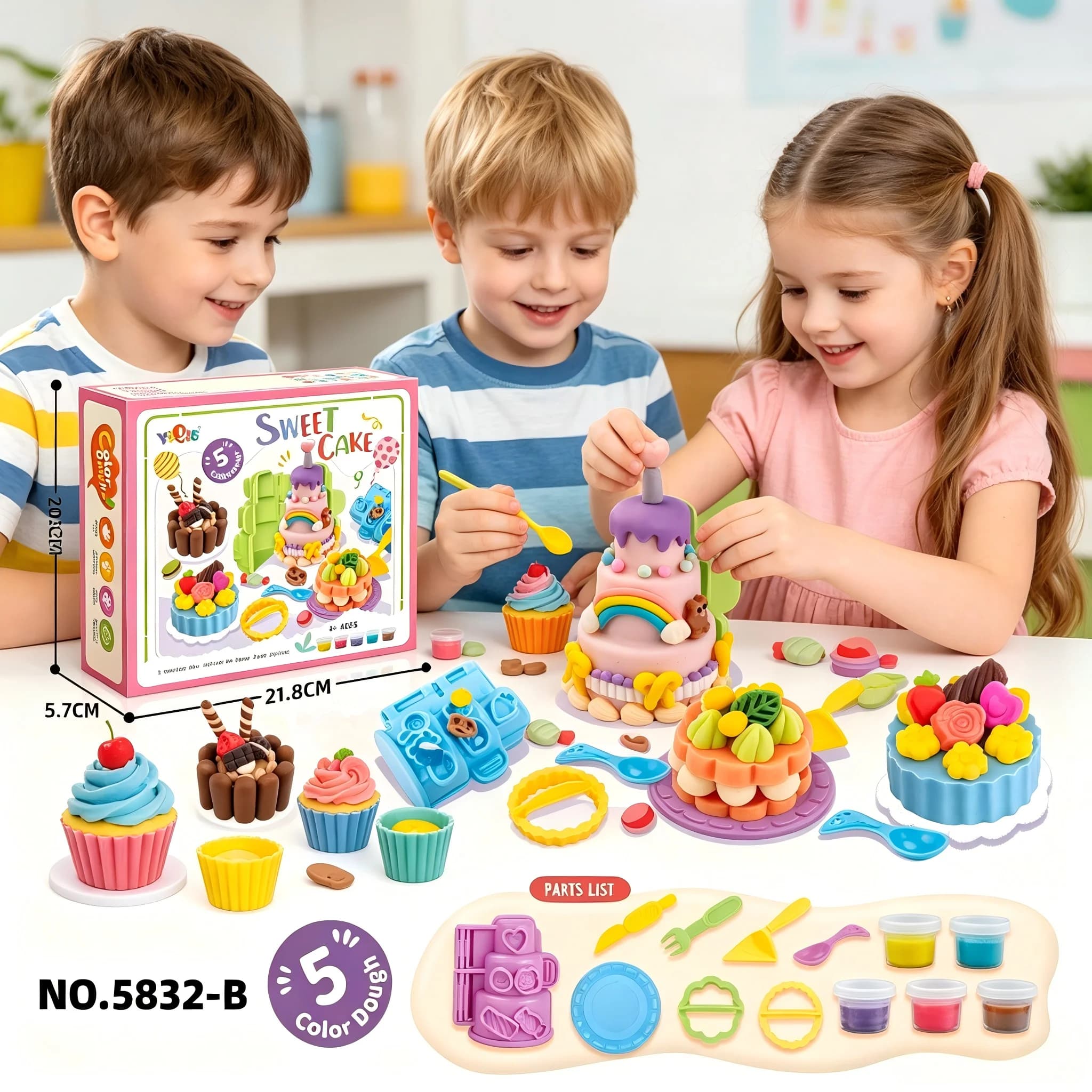 Set Giocattolo per Bambini con Cibo Simulato Fai-da-Te, Kit Creativo di Sushi, Gelato, Torte e Dessert in Pasta Modellabile, Regalo Artigianale per Bambini