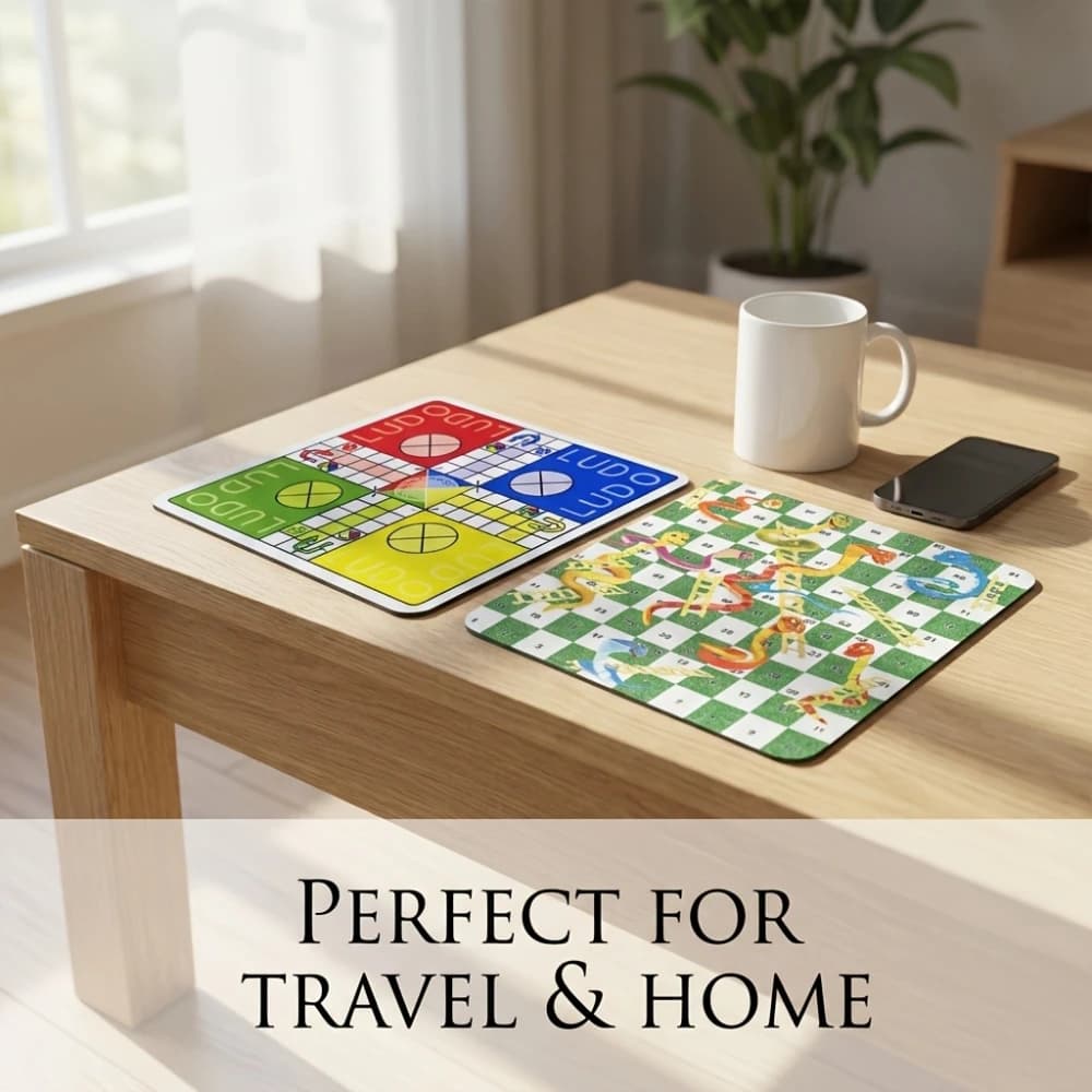 2 in 1 Ludo and Snake and Ladder Board Game Set Includes 2 Boards, 16 Game Pieces and 1 Die Suitable for Parties