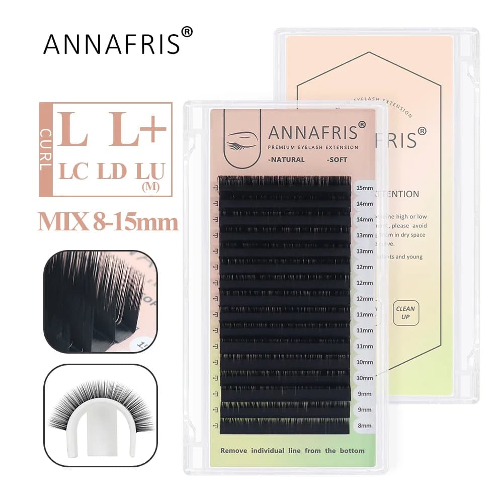 ANNAFRIS Premium L/L +/LC/LD/LU(M) Black matt curl individual eyelashes natural soft fake makeup eyelashes Maquiagem
