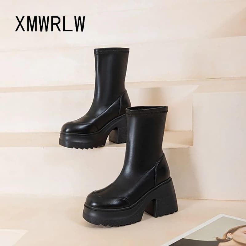 XMWRLW 2025 Autunno Inverno Donna Stivaletti Moda Tacchi alti 10 cm Stivaletti da donna Suola in gomma Donna Autunno Inverno Boot Shoe