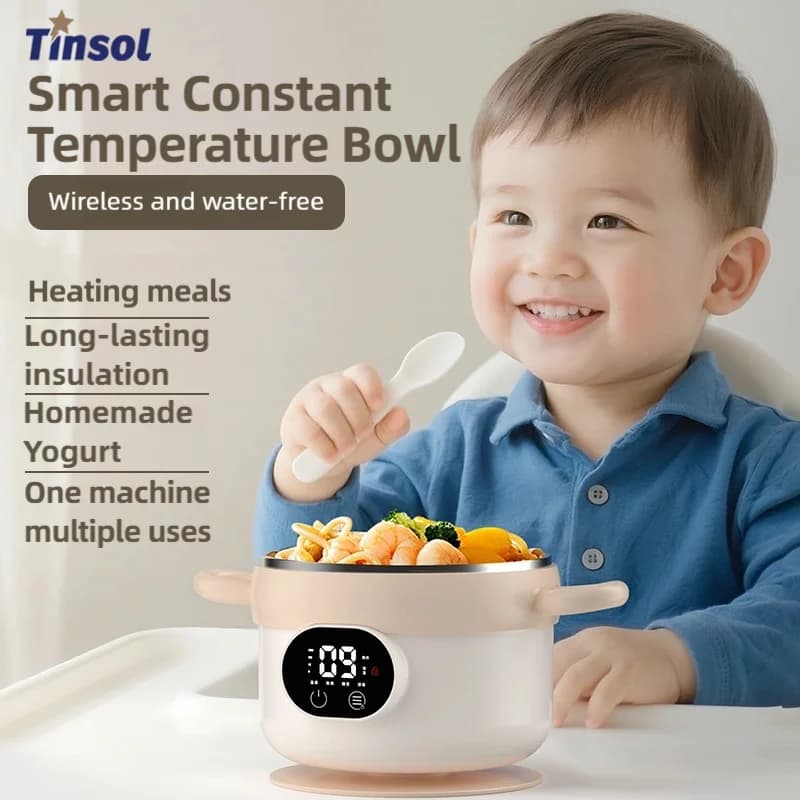 TINSOL 400ml Smart Insulated Bowl, Children's Portable Picnic Milk/Food Heater, 3600mAh Stainless Steel Insulated Lunch Box