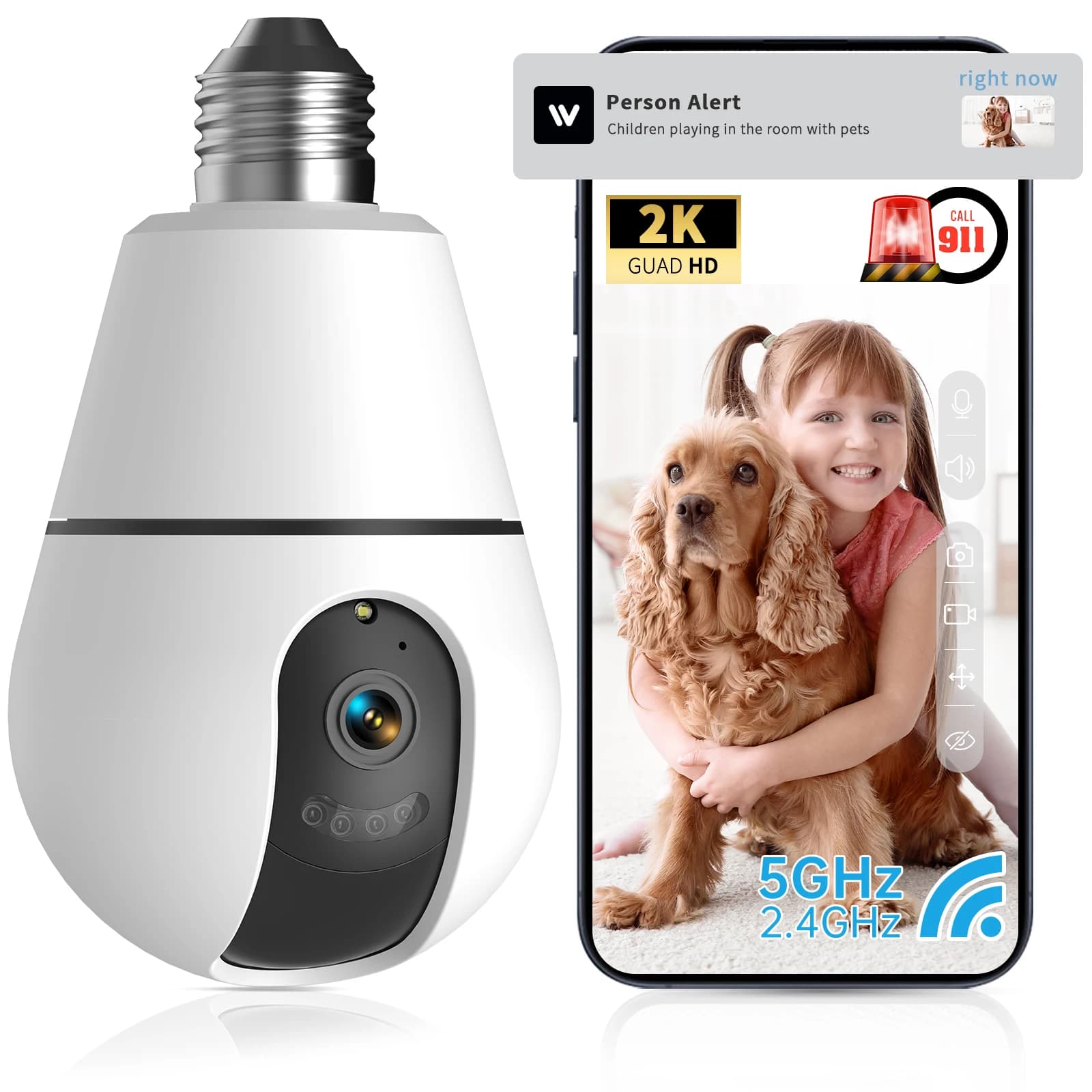 Telecamera IP WiFi 1080p a forma di lampadina, monitor wireless per bambini, tracciamento AI, visione notturna, telecamera di sorveglianza, mini telecamere