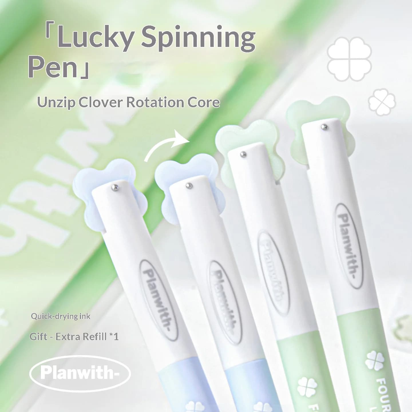 New Planwith Four-leaf Clover Rotating Gel Pen 0.5mm Double Bead Pen Tip Quick Dry Smooth Writing Exam Office Signature Gift Pen