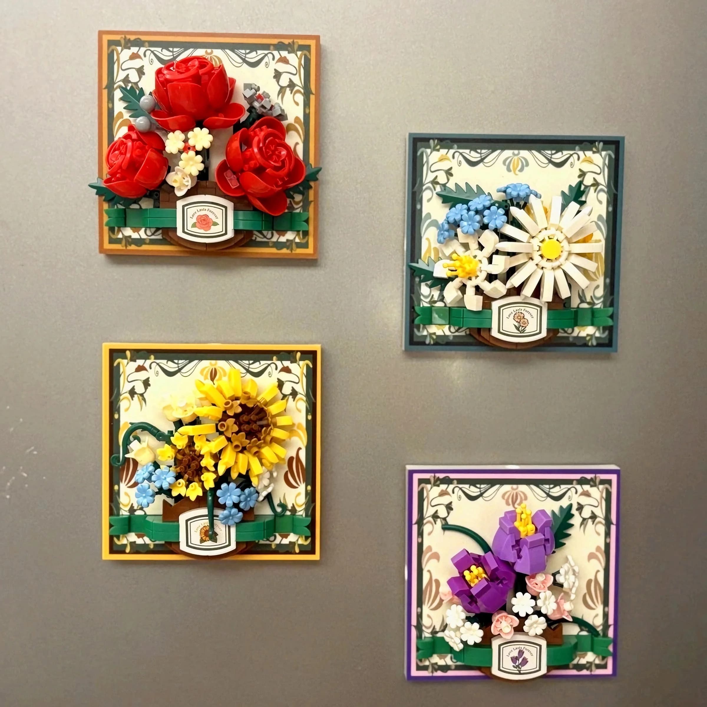 MOC Squisiti blocchi di costruzione Fiore Cornice per foto 3D Decorazione domestica romantica Display Fissaggio a ventosa Mini mattoni Giocattoli per bambini