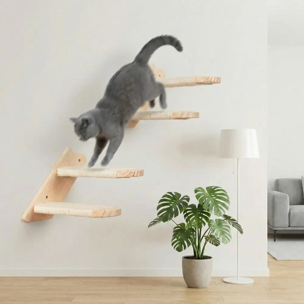 Wood Cat Tree Save Space with Bearing, Sisal Corda Cats Scale, Platform Resistant to the Game and Cat Sauce