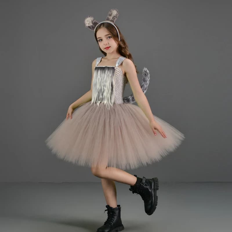 Halloween Girls Children's Party Cosplay wolf costume Gonna tutu Animal show dress for kids Jungle theme party clothing