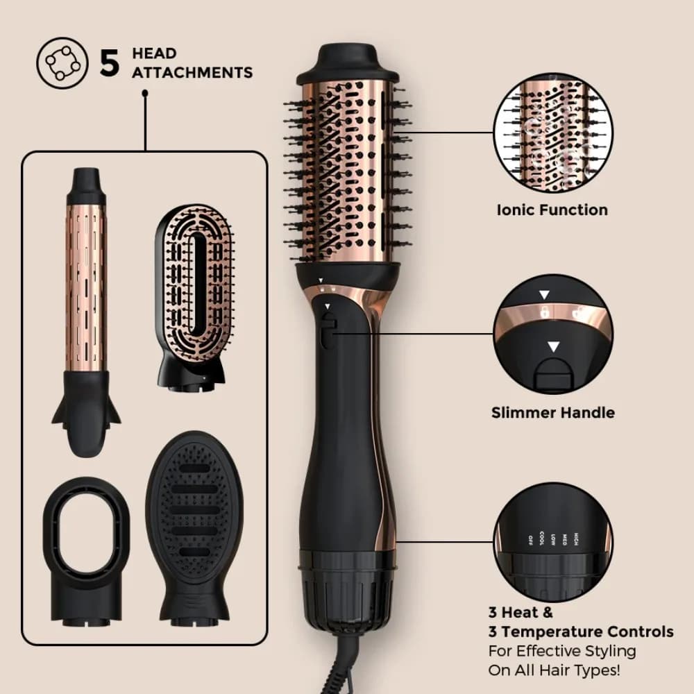Multifunctional hair styling tools 5 in 1, hot air brush, hairdryer, smoothing brush, hair curling, 220V