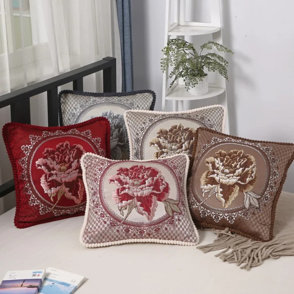 CIFBUY European Style Jacquard Elegant Floral Cushion Cover 19x19 Inch Classic Decorative Throw Pillow Case for Sofa Car Home