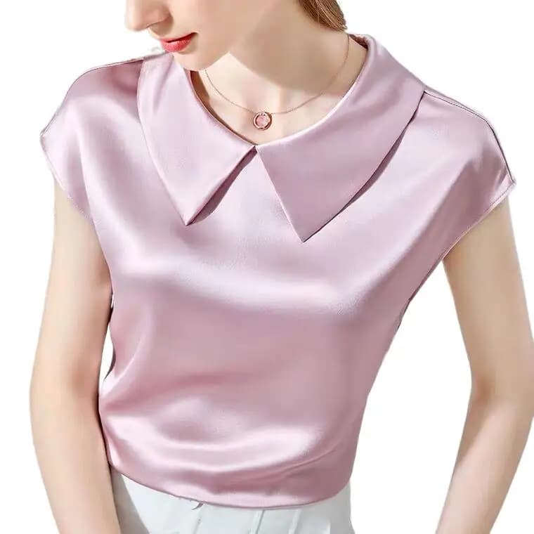 camisas de mujer elegante camicia di seta di ghiaccio plus size top di seta artificiale Camicetta di raso di acetato Colletto per bambola Camicetta da ragazzina bianca