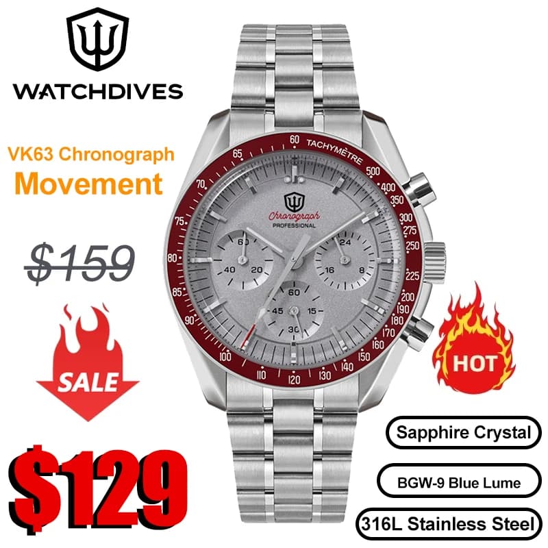 Watchdives New WD1863 Quartz Watch Multifunctional Chronograph VK63 Men's Watch Bubble SapphireWaterproof Reloj