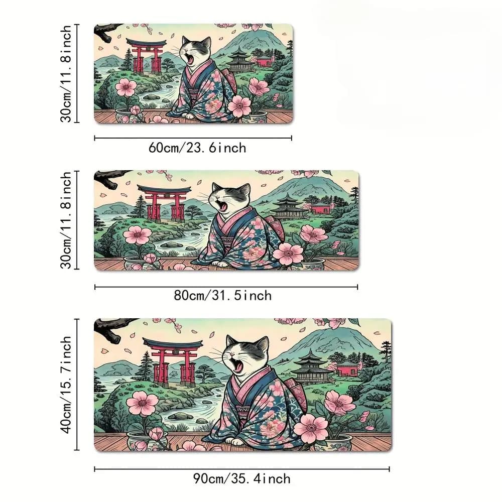 Tappetino per mouse con illustrazione di gatti in stile Ukiyo-e, tappetino da scrivania con bordo cucito, tappetino da scrivania antiscivolo, accessori per PC, tappetini da gioco, tappeto da ufficio