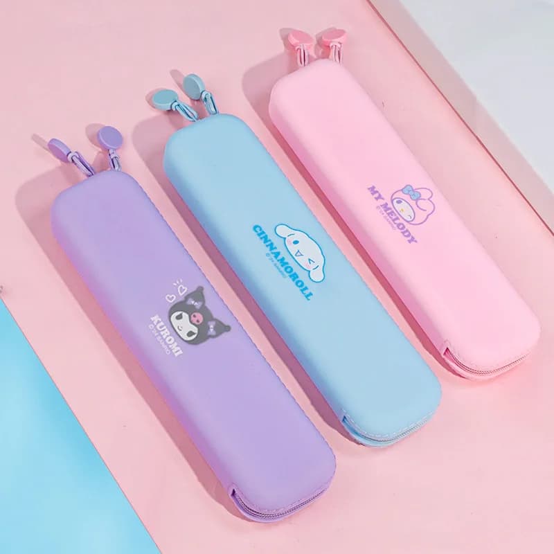 Cute Kuromi Print Silicone Pencil Case for Women Girls Kawaii Cartoon Large Capacity Pen Bag High Quality Stationery Pouch
