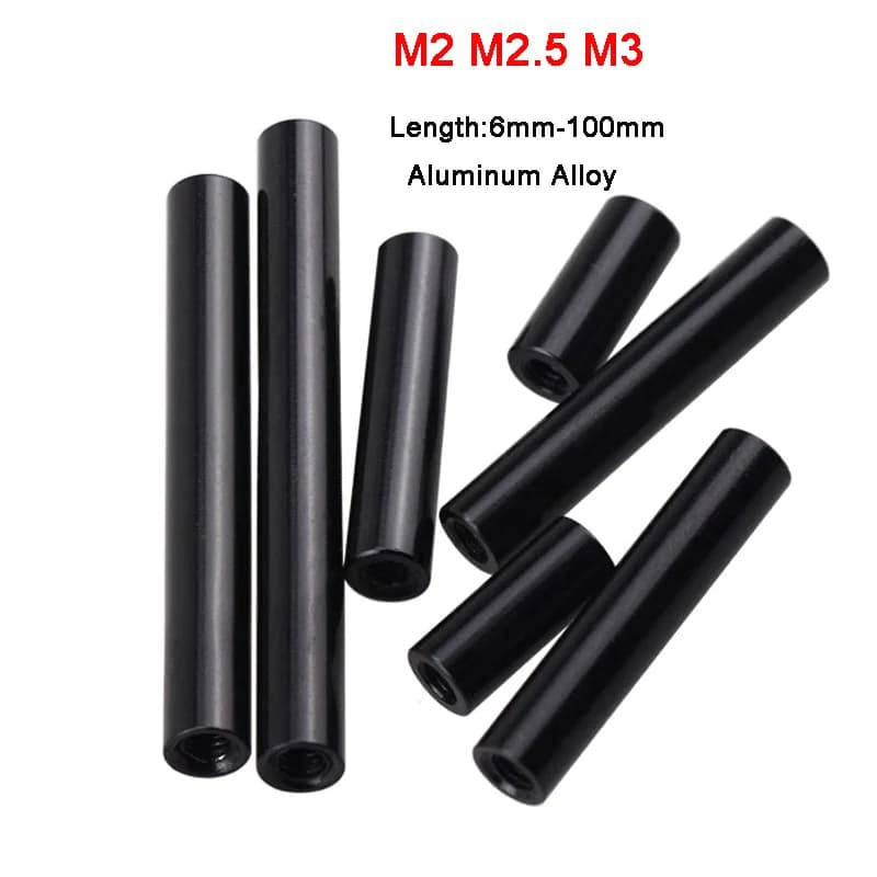 10pcs M2 M2.5 M3 Anodized Black Aluminum Round Standoff Spacer Thread Sleeve Rod Bar Stud Length 6-100mm For Drone Accessory Nut