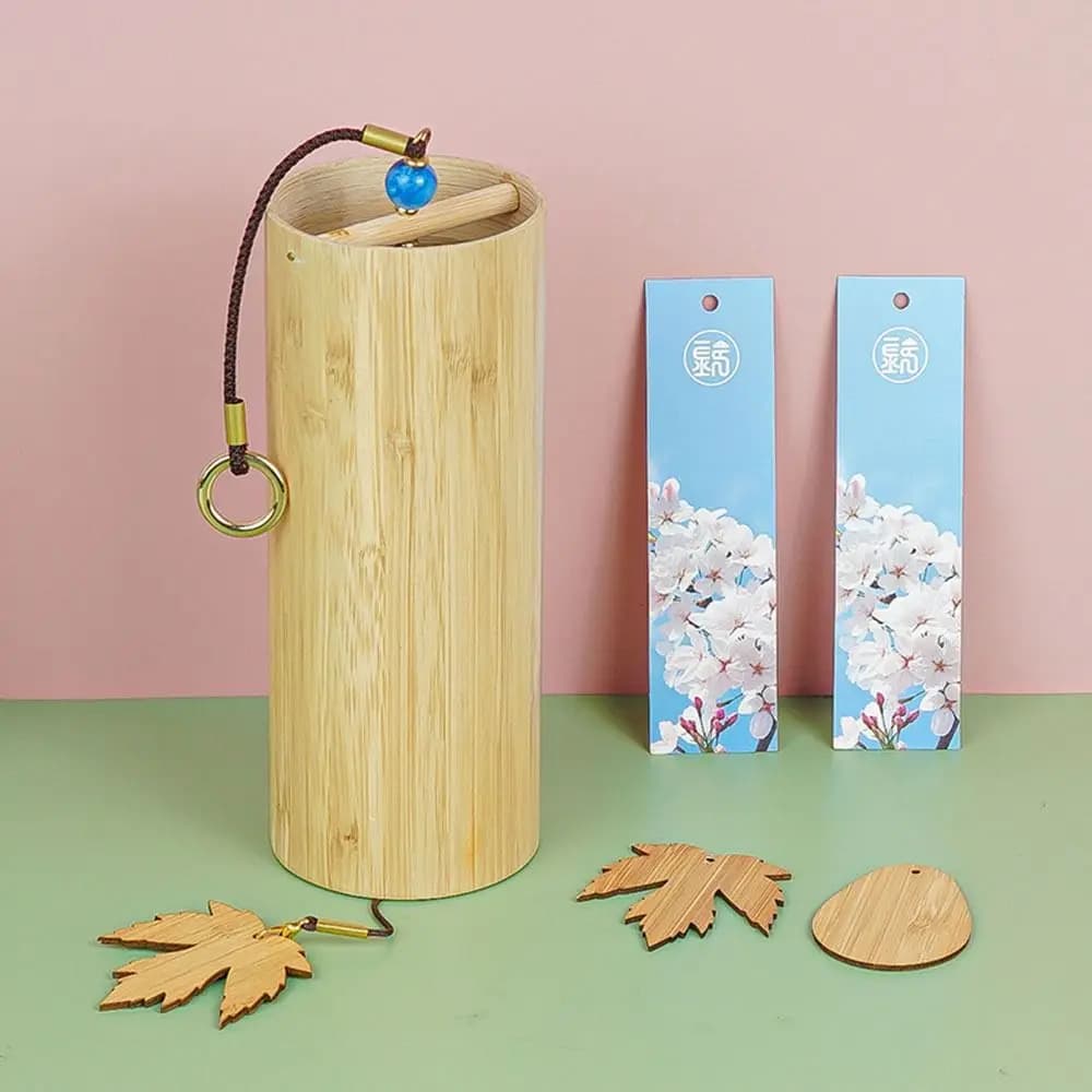 Natural Sound Bamboo Wind Chimes Wind Blows Maple Leaf Figure Wind Bell Four Seasons Pendant Wind Chimes Outdoor Use
