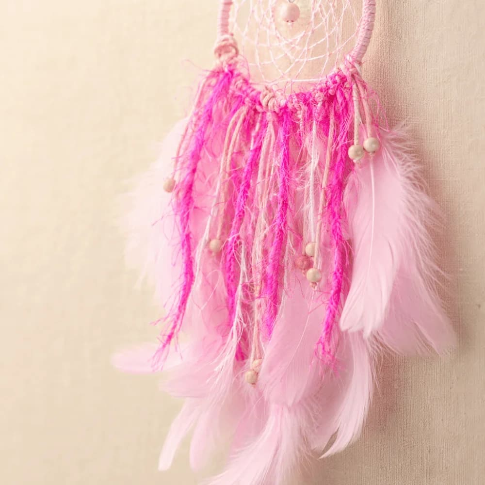Pink Feathers Dreamcatcher Pendant Handmade Craft 4.33x13.78in Wall Hanging Dreamcatcher Hanging Design Dreamcatcher Decoration