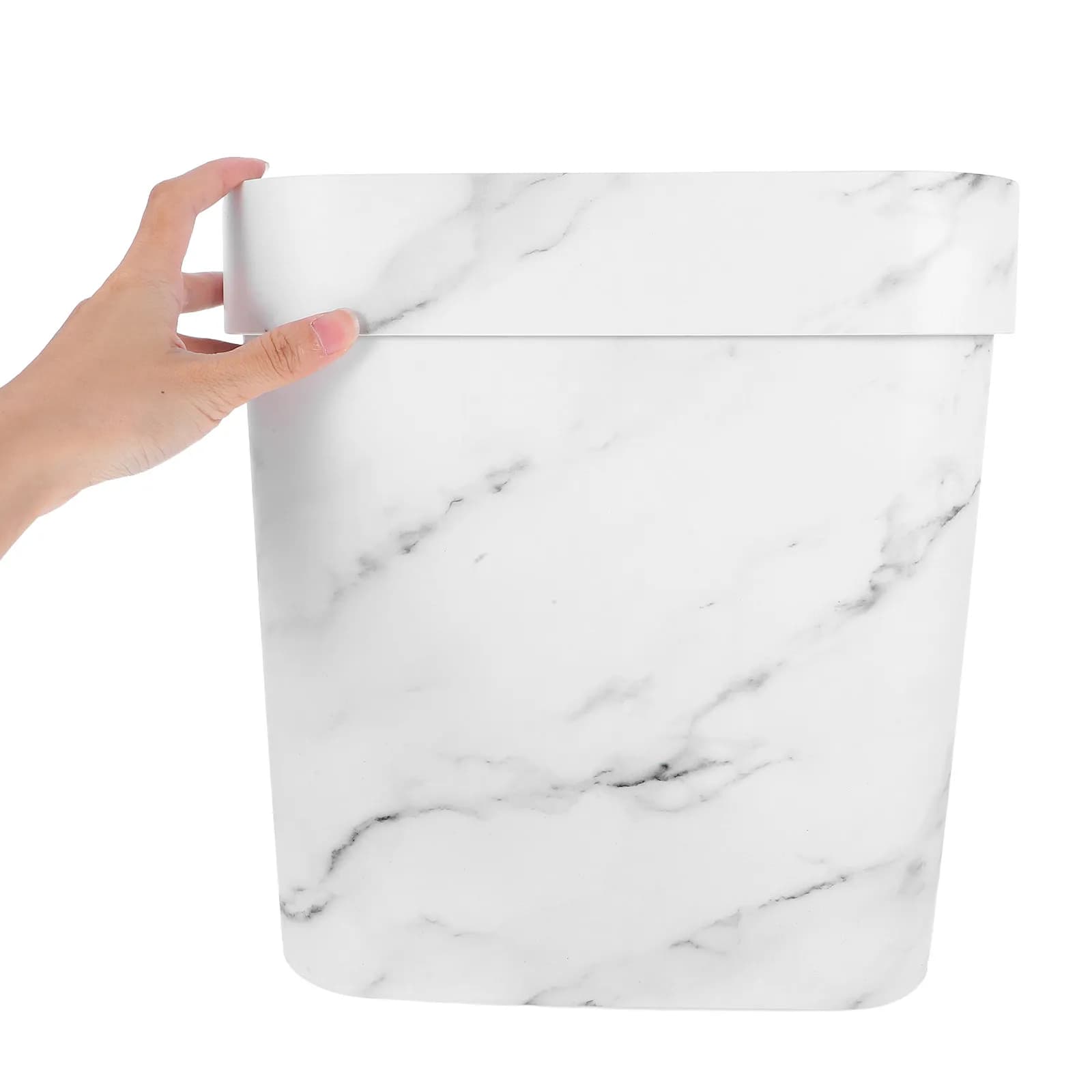 Cestino per Rifiuti Ovale con Motivo Marmorizzato, Design Moderno e Minimalista, in Plastica, per Bagno, Cucina, Camera da Letto