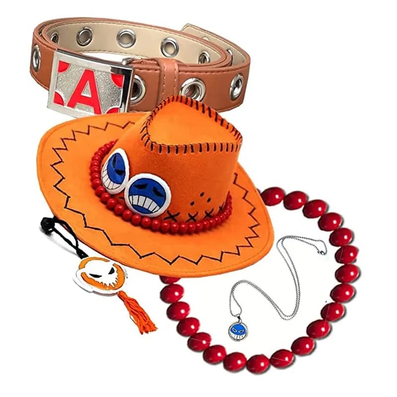 CyAnime Portgas D Ace Cappelli Cintura Bracciale Collana Accessori Cosplay per Giochi di Ruolo