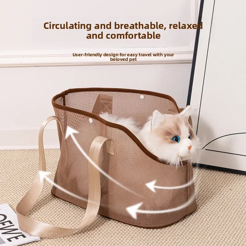 Portable Mesh Pet Carrier Bag Shoulder Crossbody Summer Use Foldable Pet Tote Comfortable Breathable Cat Carrier Tote