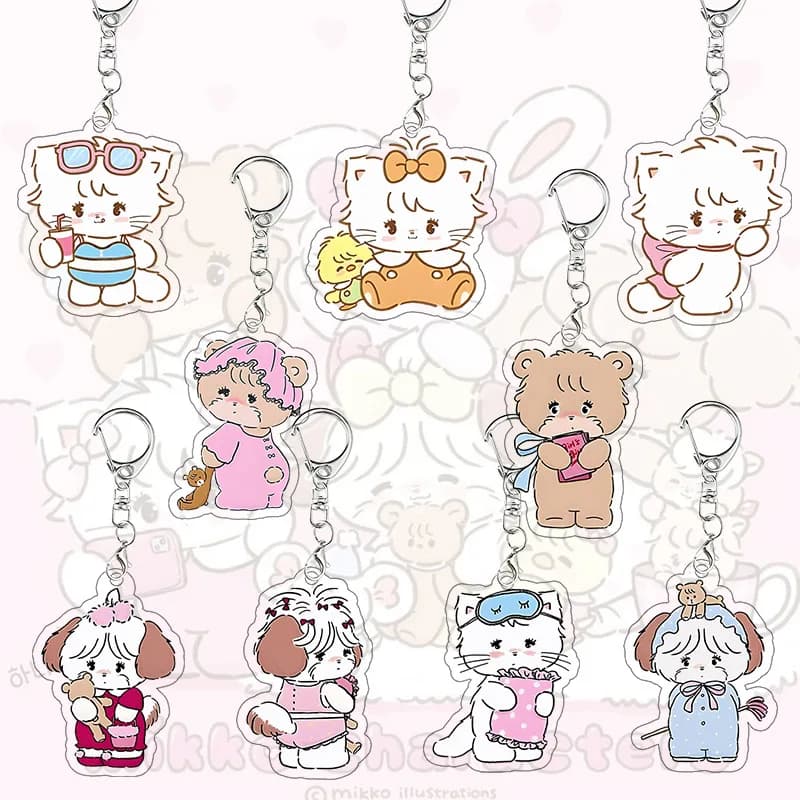 Mikko Kawaii Acrylic Keychain Mousse Latte Souffle Puff Package Pendant Cartoon Exquisite Girl Decor Character Key Holder Gift